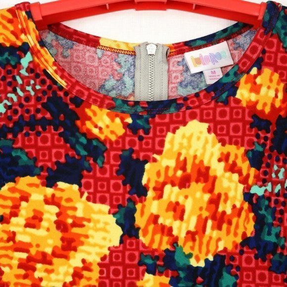 LuLaRoe Amelia Dress‎ Red Yellow Orange Floral Roses Pockets M Medium - Picture 9 of 12